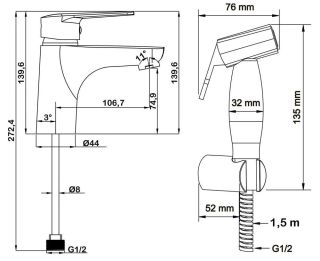 Смеситель для раковины Swedbe Mars 1760B с гигиенической лейкой чёрный